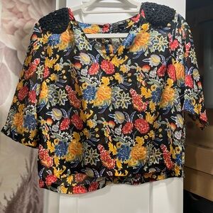 Topshop Floral Blouse - Black, Red, Yellow